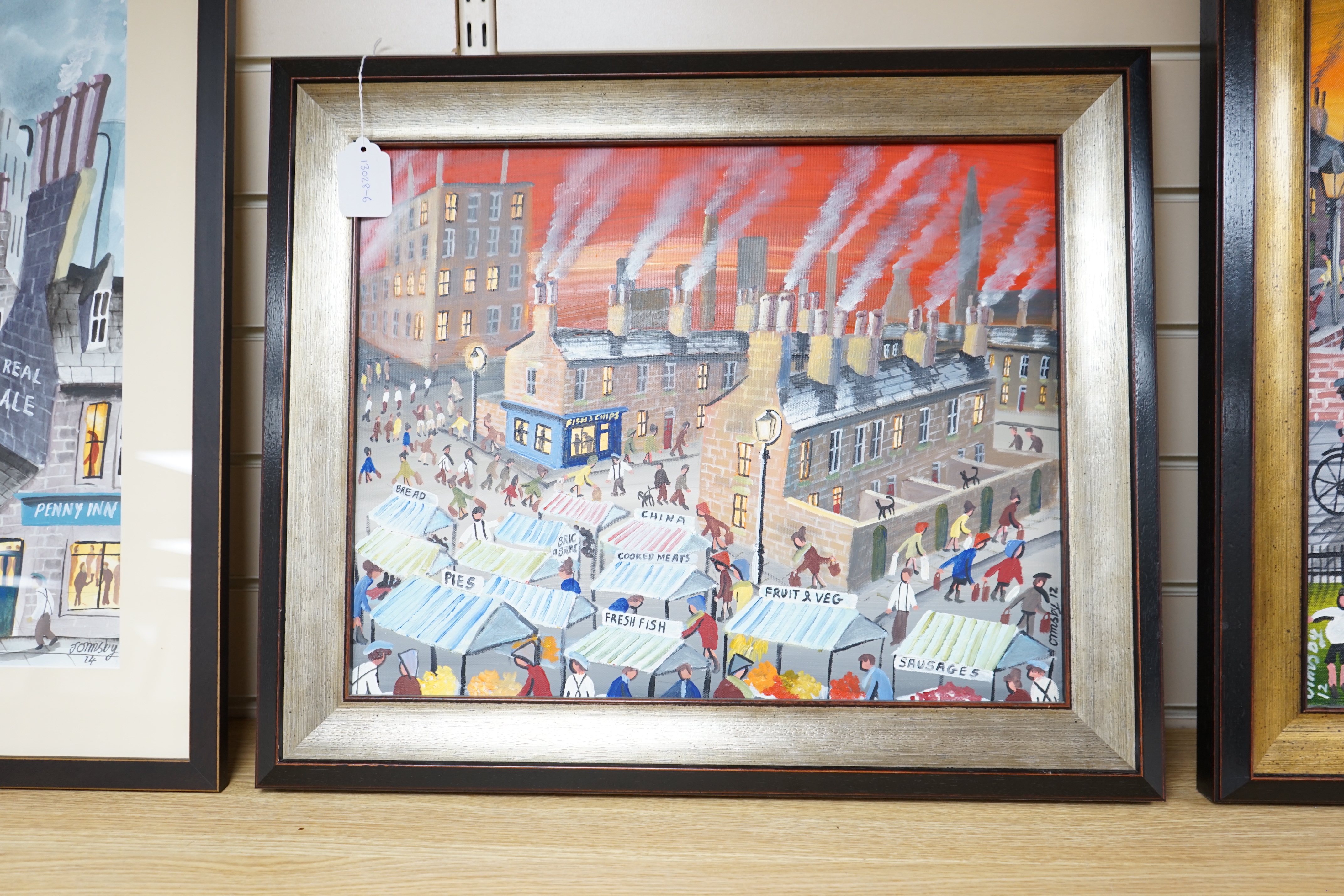 John Ormsby (b.1969), oil on canvas, Busy street scene with figures, signed and dated '12, 39 x 49cm